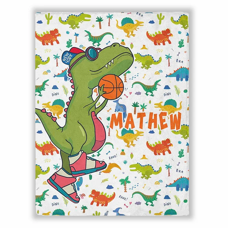 BlanketCute-Personalized T-Rex  Dinosaur Blanket with Your Kids Name