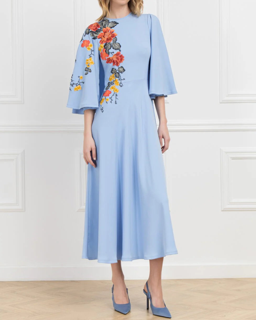 Mid-Sleeve Silk Swing Dress