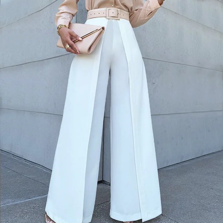 Formal Solid High Rise Single Pleated Wide Leg Pants