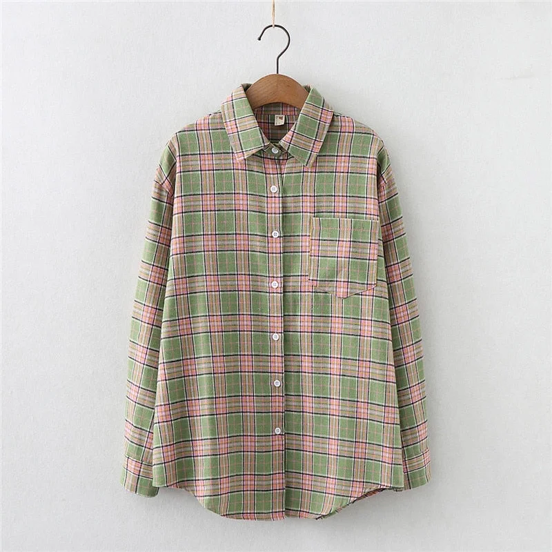 Young Style Plaid Shirts Women 2021 New Loose Design Blouse Lady Long Sleeve Blouses Cotton Casual Shirt Women Tops Blusas