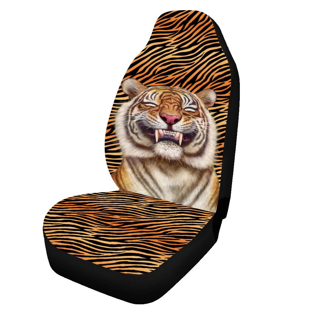 Tiger Printed Front Car Seat Covers. Protector Car Mat Covers, Fit Most Vehicle, Cars, Sedan, Truck, SUV, Van