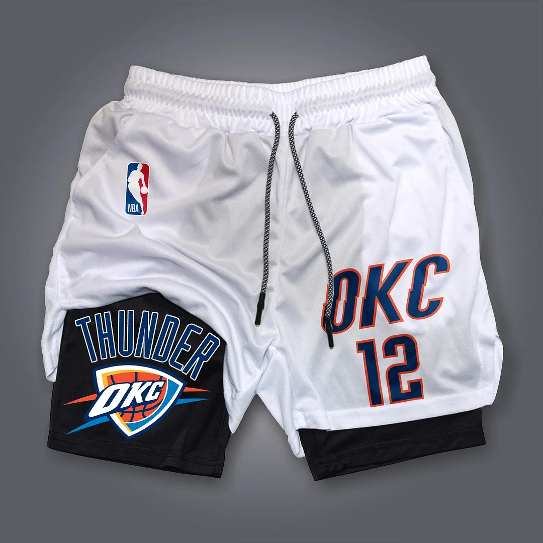  Vibrant Red Basketball Shorts with Bold Team Graphics