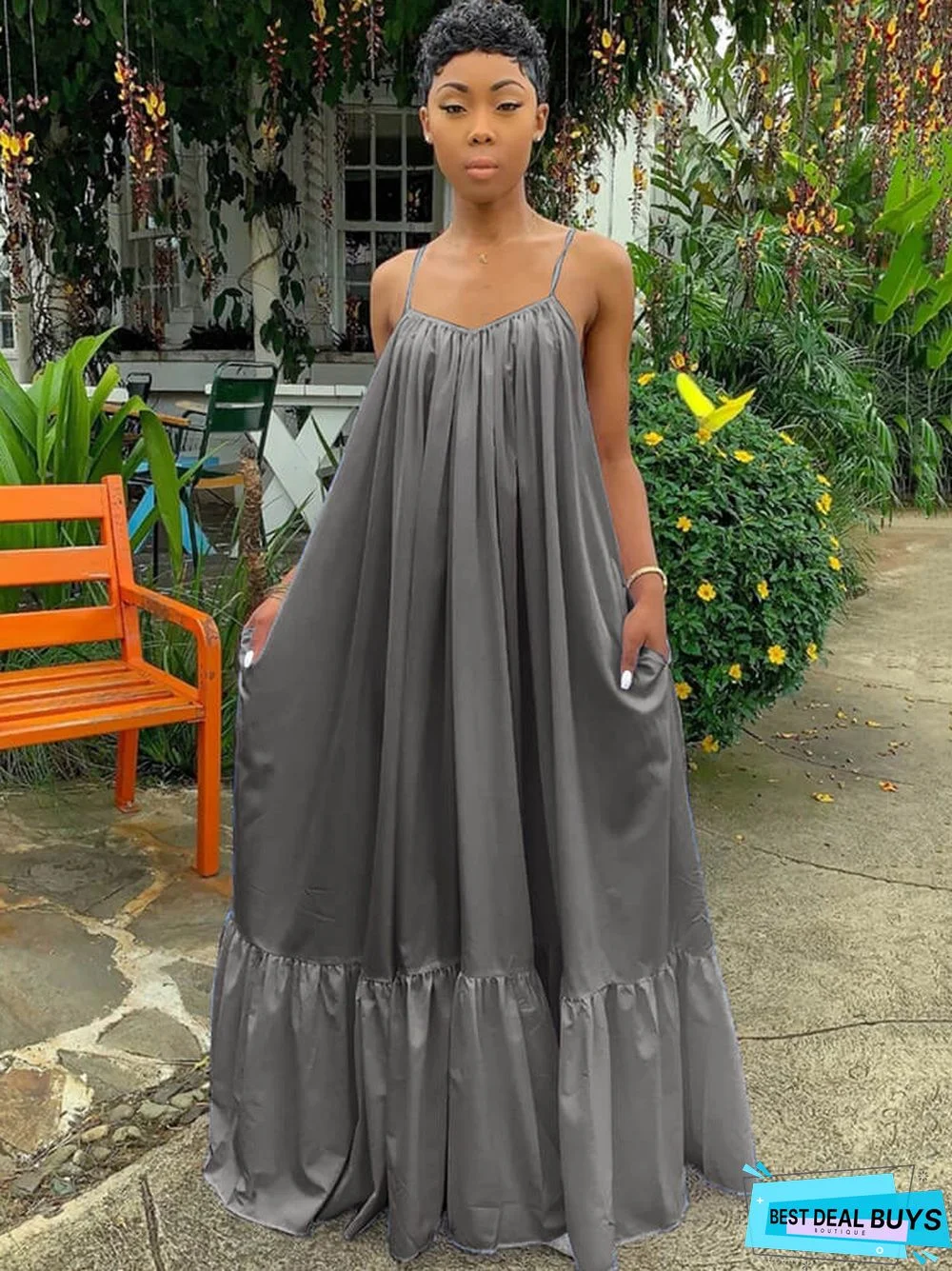 Plus Size Spaghetti Strap Ruffle Beach Maxi Swing Dresses