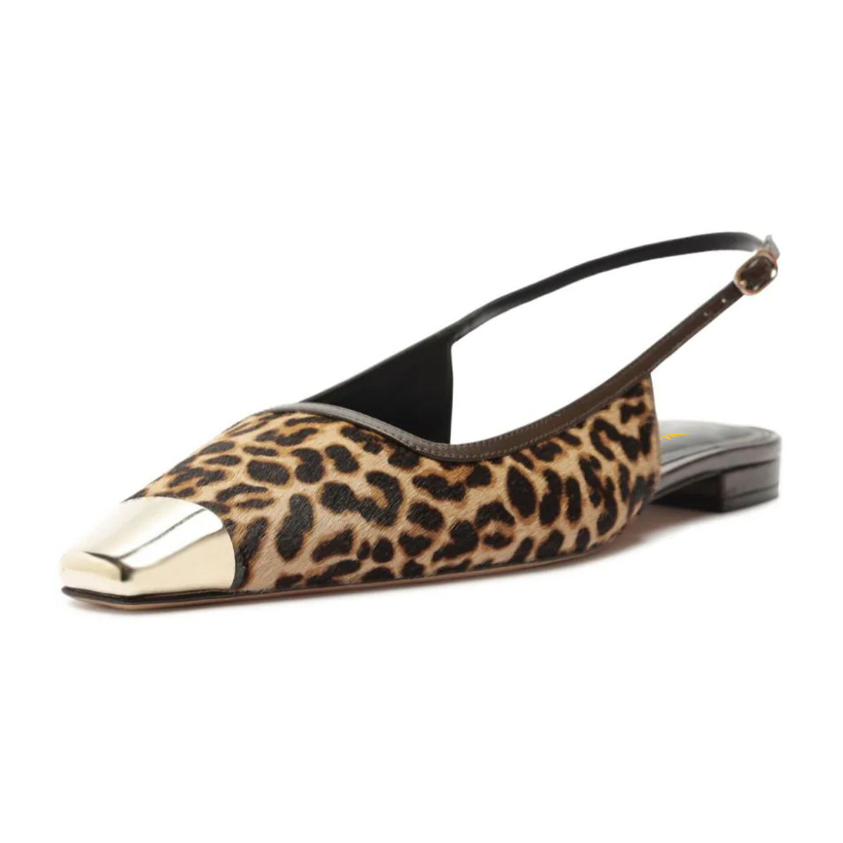 Leopard Printed Metal Toe Buckle Flat Shoes for Women with Slingback Nicepairs