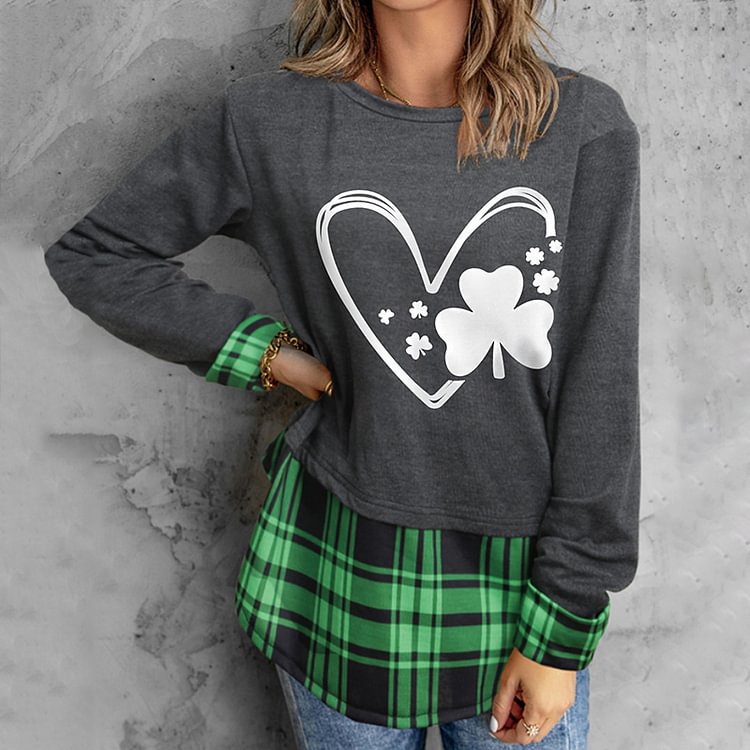 Comstylish Casual Clover Heart Print Sweatshirt