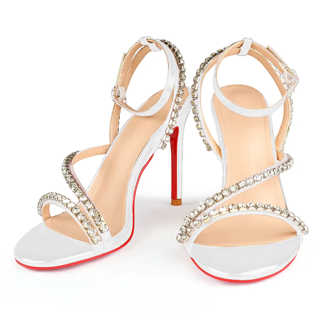 100mm Rhinestone Spotlight Wavy Straps Sandals Red Bottom Stilettos-vocosishoes