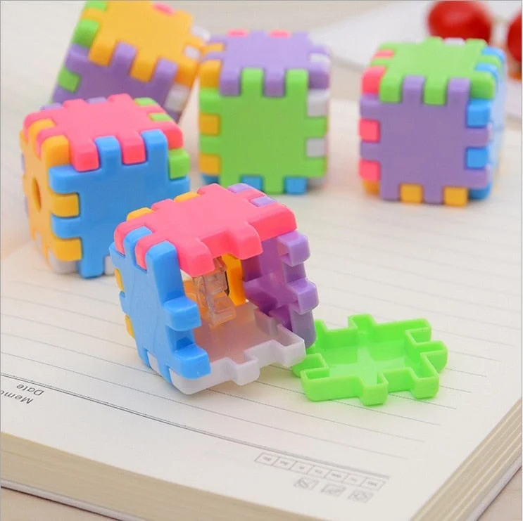 1 PCS Lytwtw's Kawaii Creative Blocks Pencil Sharpener Stationery School Office Supplies Novelty Kid Rubik's Gift Cube Funny Toy