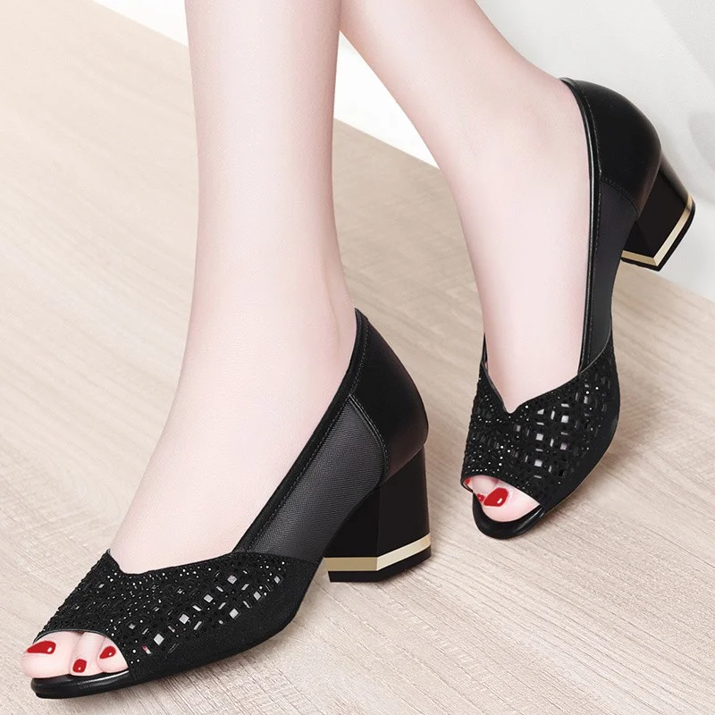 Canrulo Size Summer Women Sandals Bling Open Toe High Heels Hollow Out Pumps Woman Dress Shoes OL office Ladies Shoes zapatos mujer