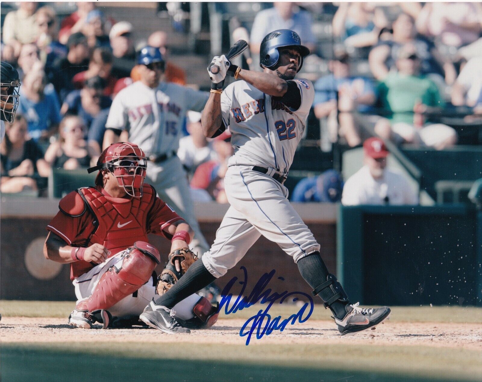 WILLIE HARRIS NEW YORK METS ACTION SIGNED 8x10