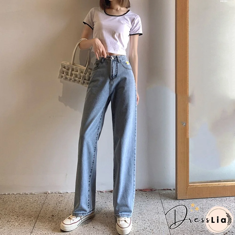 Woman Jeans High Waist Clothes Wide Leg Denim Clothing Blue Streetwear Vintage Quality Fashion Harajuku Straight Pants