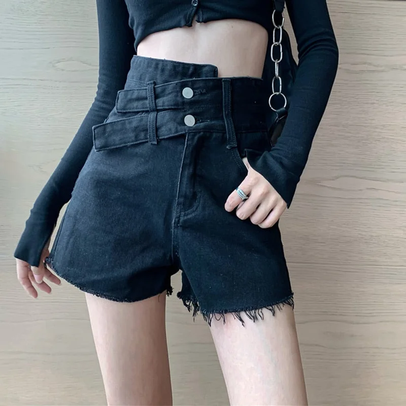 SURMIITRO Denim Shorts Women Newest Summer Korean Style Black Blue Fashion High Waist Shorts Female Short Pants Jeans