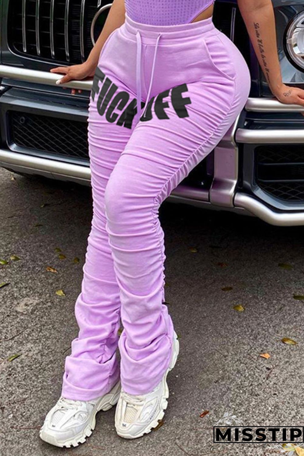 Light Purple Fashion Casual Printed Sports Trousers