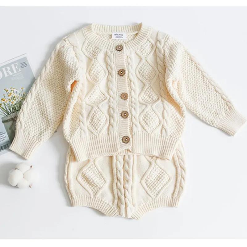 Brand Cotton Boys Girls Baby Knit Sweater Cardigan + Shorts Suit New 2019 Autumn Winter Children Clothing Baby Clothes Suit