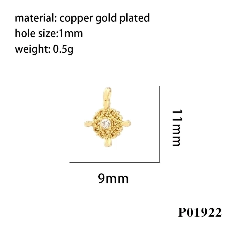 Minimalist Cross Copper Enamel Plating Inlay Zircon 18k Gold Plated Charms