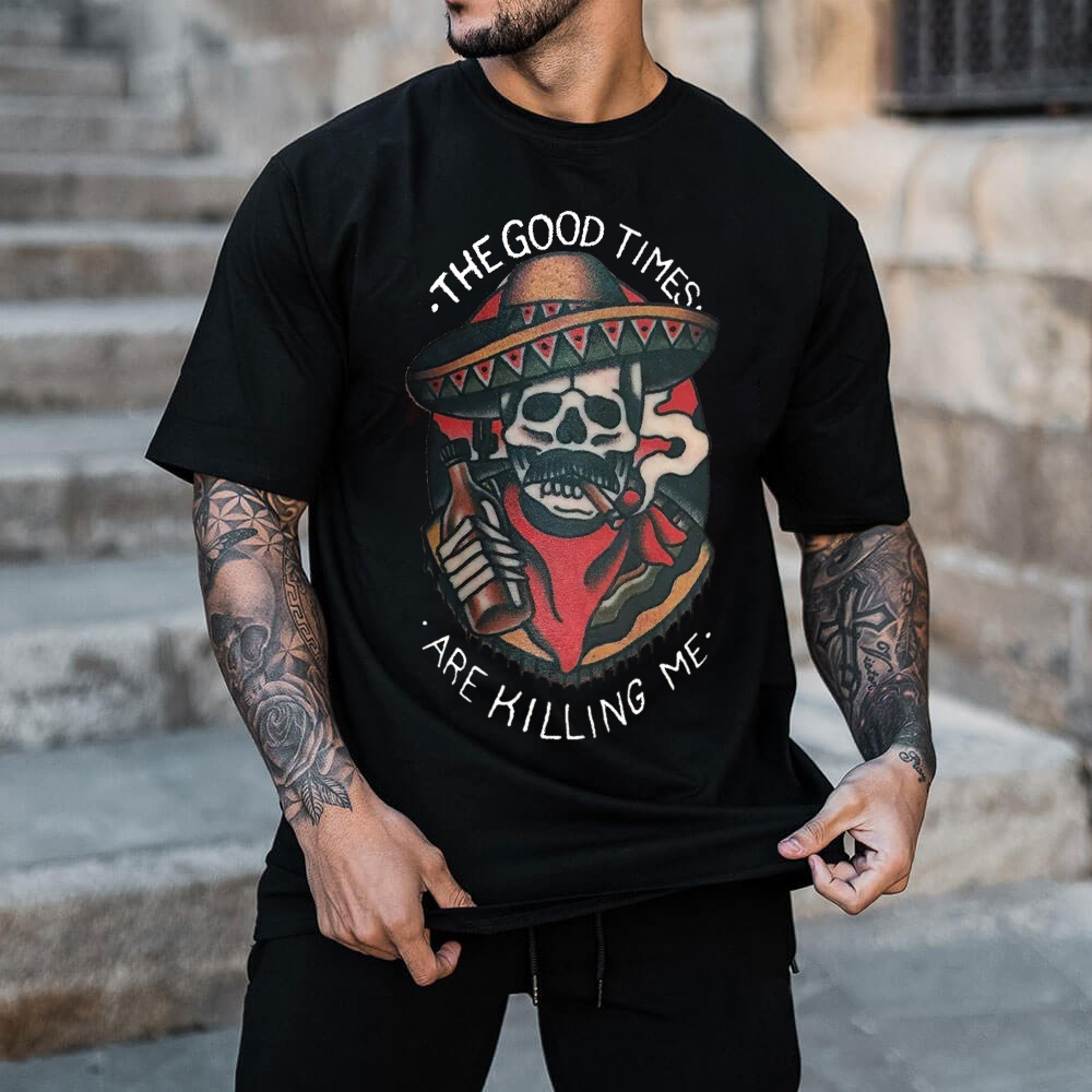 CLEARANCE ONLY $9.99-The Good Times Are Killing Me Skull Front Print Men's T-shirt