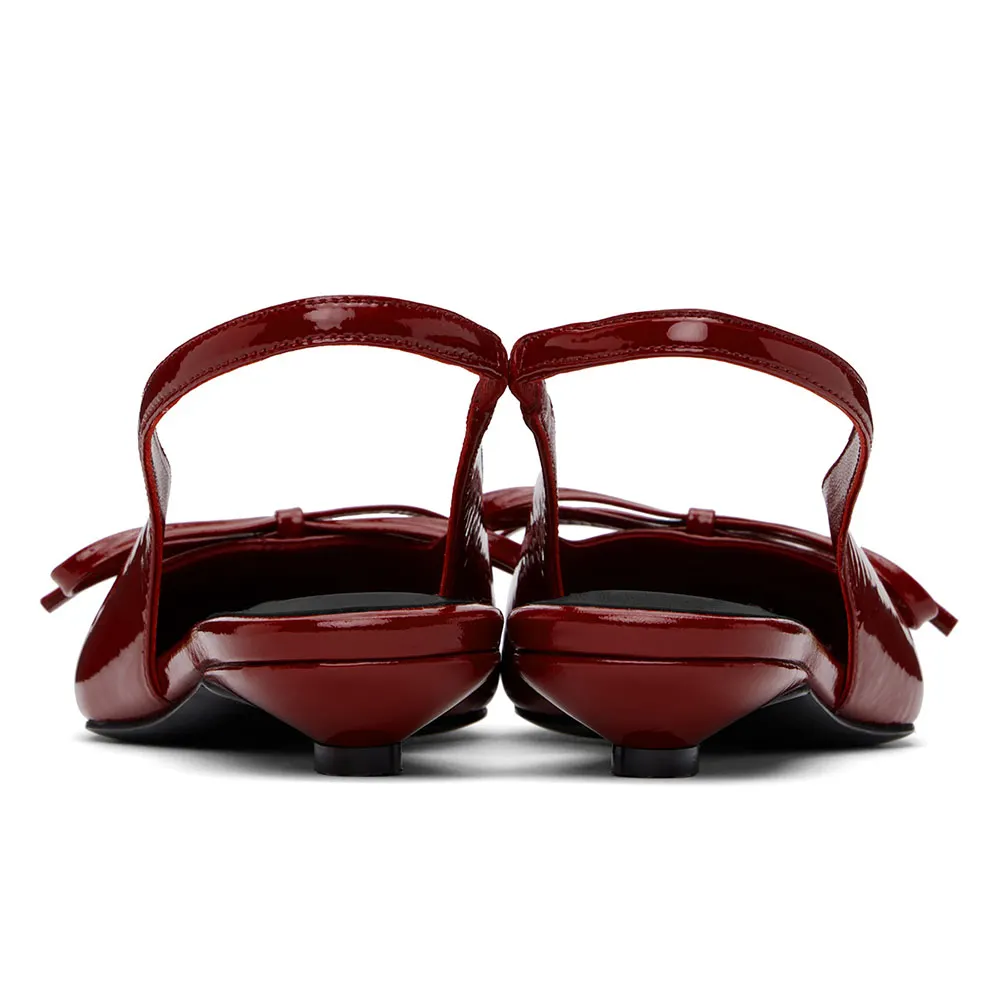 Pointed Toe Bow Accent Slingback Women's Dress Flats in Burgundy