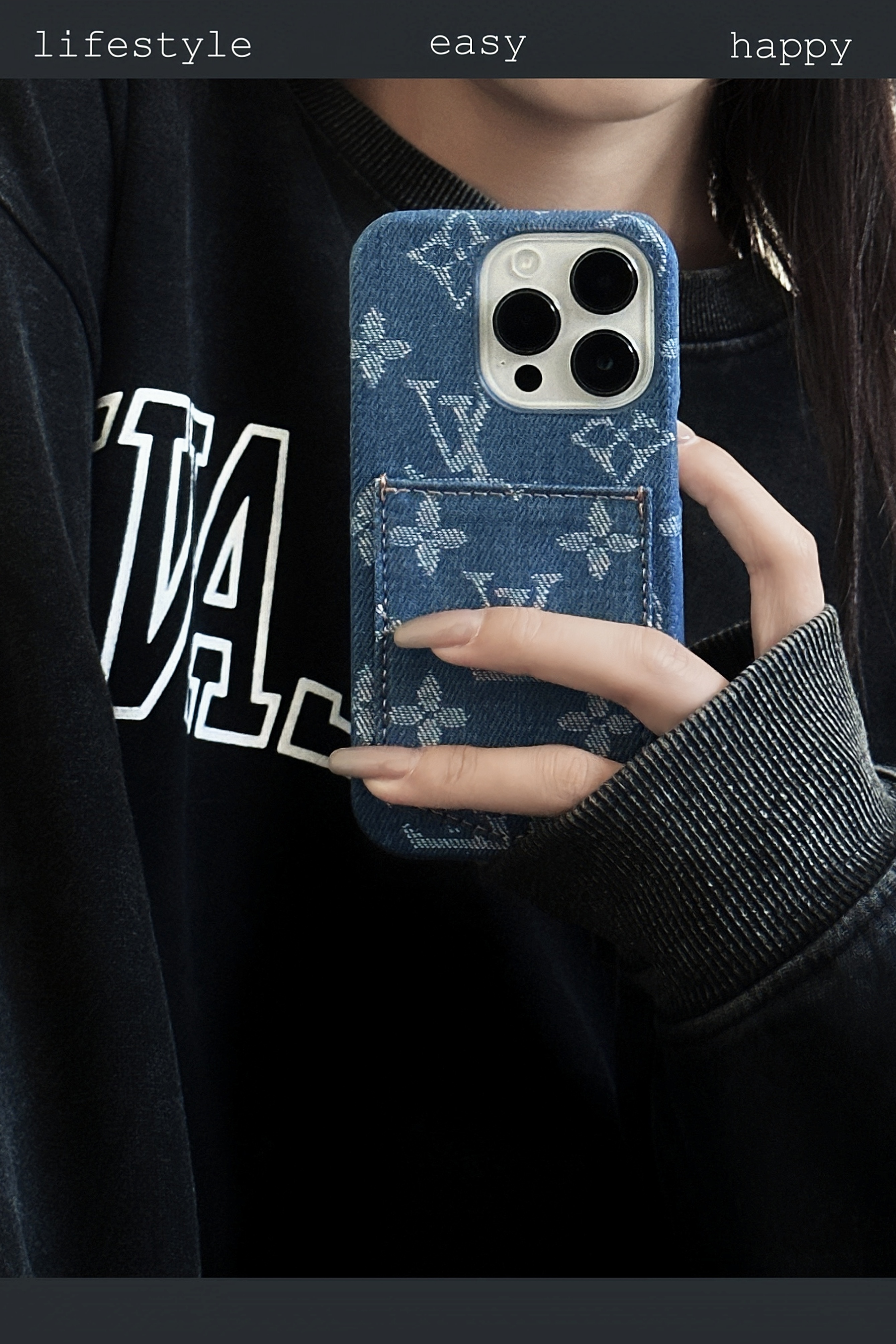 Denim Canvas LV Back Card Slot Apple iPhone Case