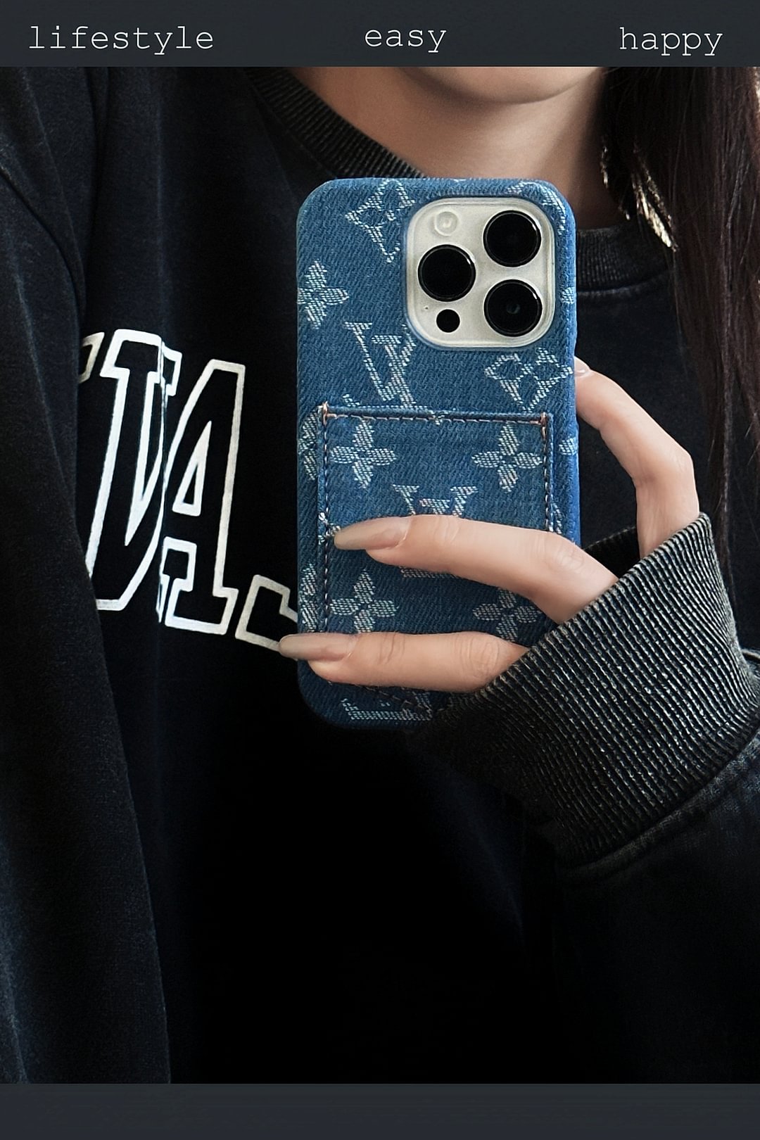 Denim Canvas LV Back Card Slot Apple iPhone Case