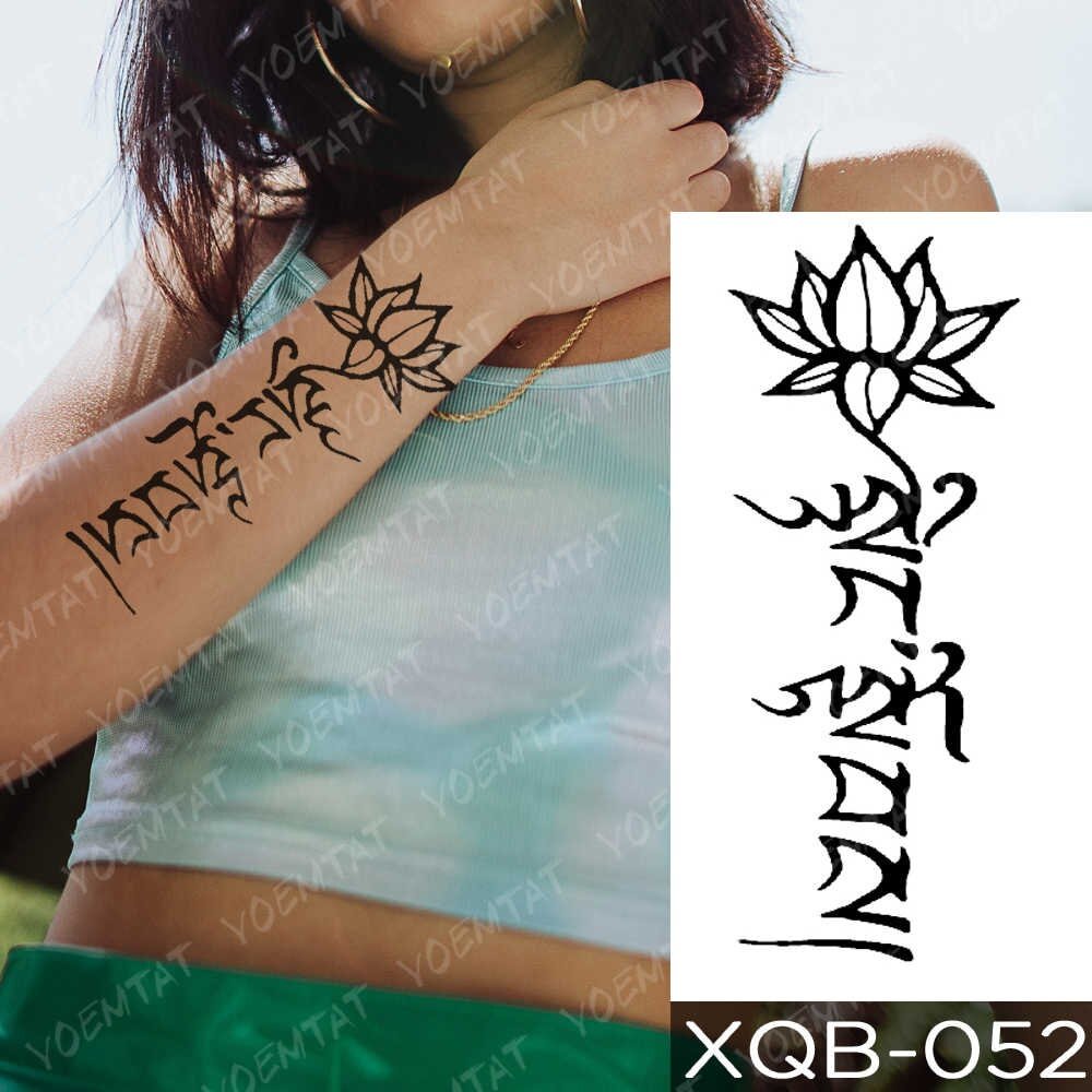 Gingf Temporary Tattoo Sticker Sketch Lily Blue Rose Tattoos Totem Flower Rosary Body Art Arm Fake Sleeve Tatoo Women Men