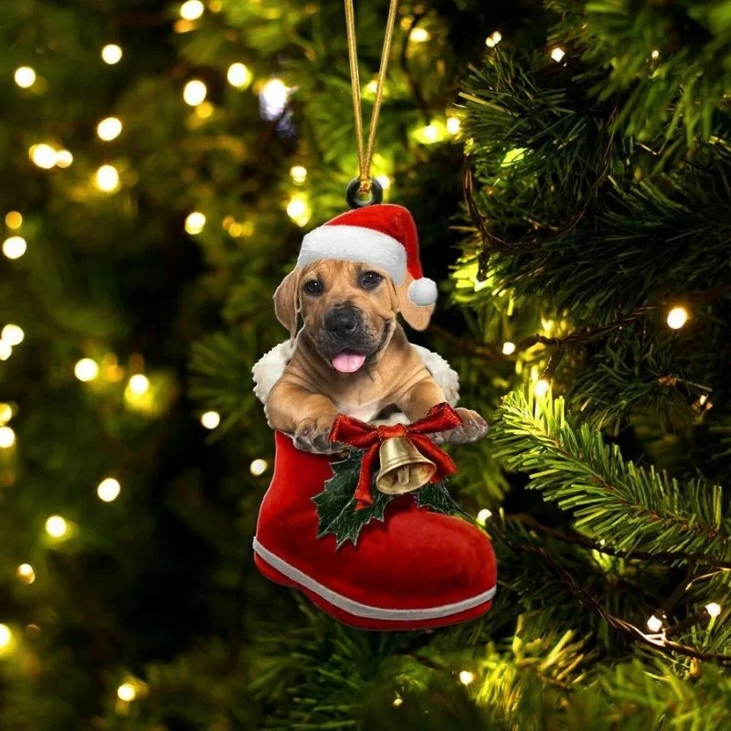 VigorDaily Boerboel In Santa Boot Christmas Hanging Ornament SB129