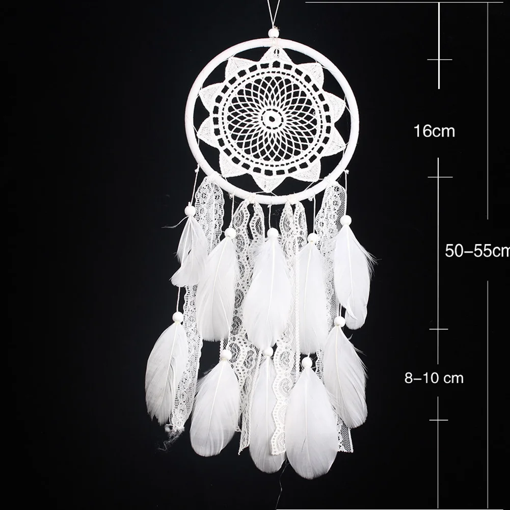 White Dream Catcher Wooden Beads Lace Pendant Feather Wind Chime (MS6060)