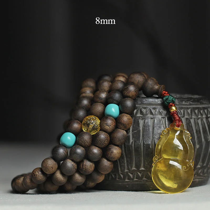 999 Gold 108 Mala Beads Nha Trang Agarwood Amber Turquoise Prayer Meditation Bracelet