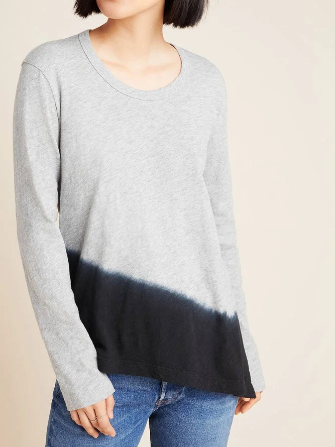 Gray Cotton Long Sleeve Shift Dip-Dyed Shirts