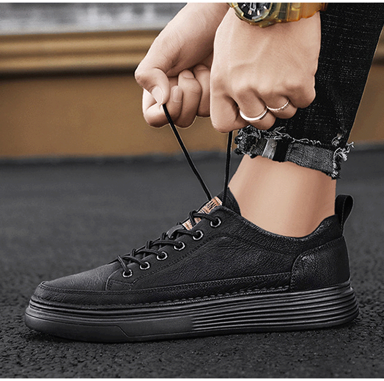 2022 autumn and winter new black texture daily small leather shoes men ...