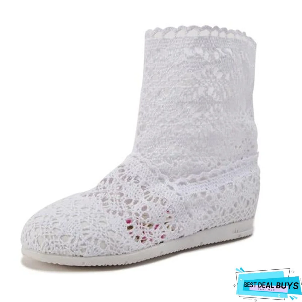 Women Cut-Outs Fashion Shoes Knitted short lace Boot ankle botas Boots