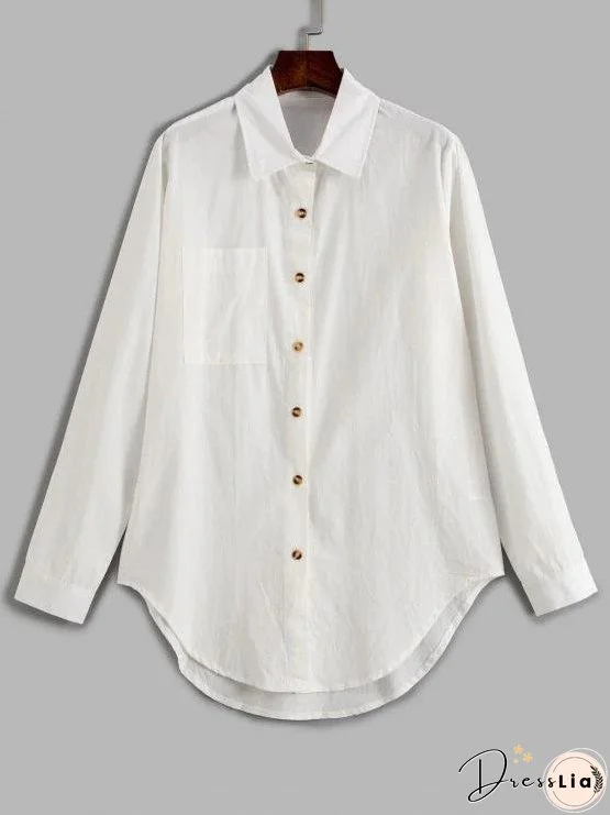 Pocket Curved Hem Longline Shirt