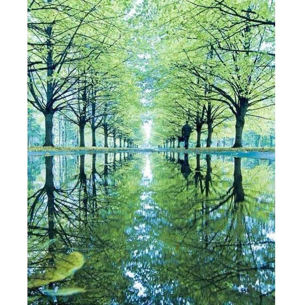 

30*40CM - Round Drill Diamond Painting - Green Forest, 501 Original