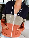 Womens Color Block Hoodie Zipper Lace Hooded Sweatshirt