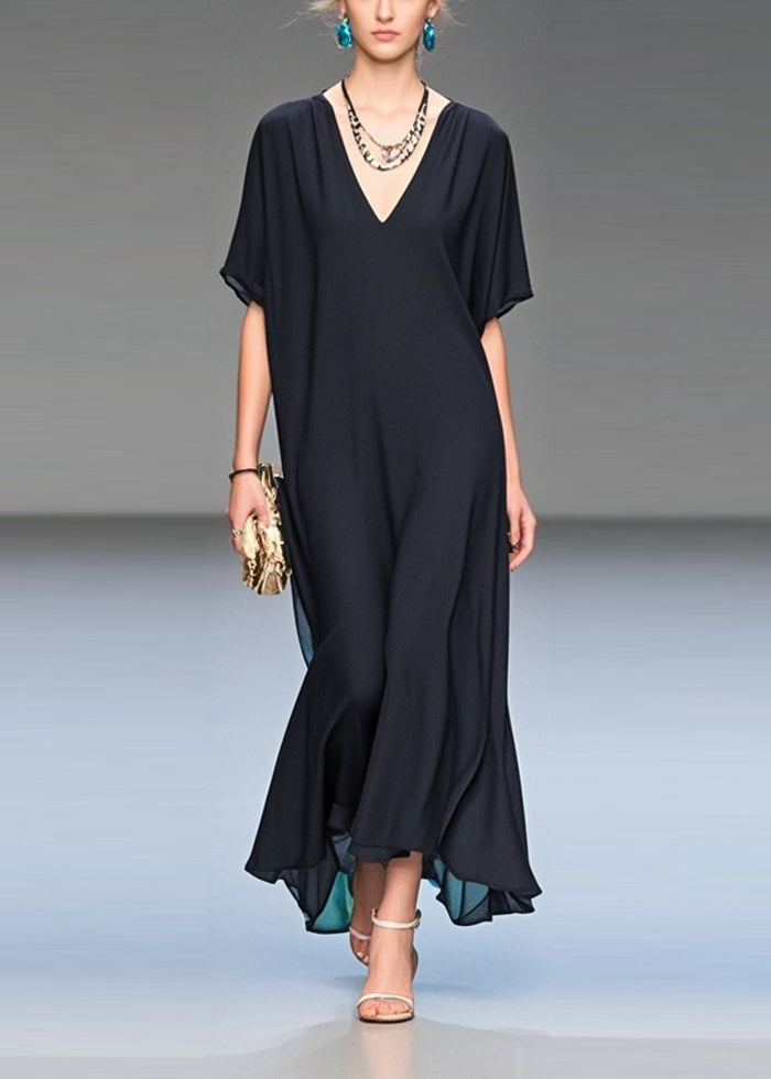 Spring Autumn Button V Neck High Waist Chiffon Midi Dress Elegant Long Sleeve Polka Dot Dress