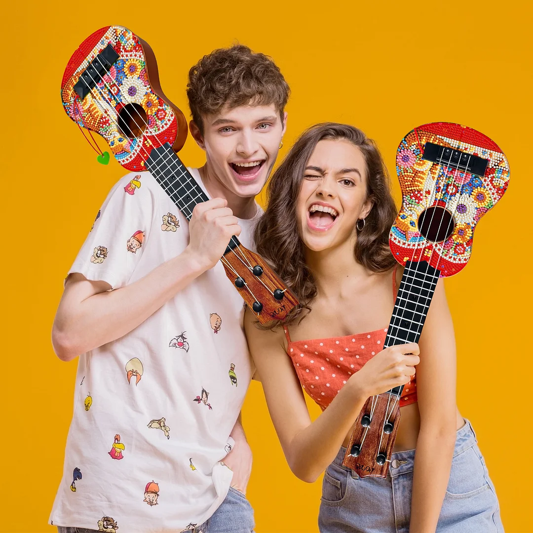 DIY Wooden Guitar Diamond Art Ornament Unique Unique Gifts for Musicians (Cat)