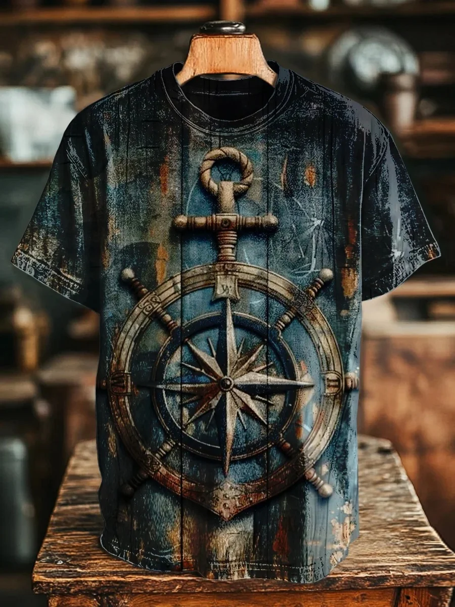 Eagerlys Vintage Nautical Rudder Art Print T-shirt Eagerlys