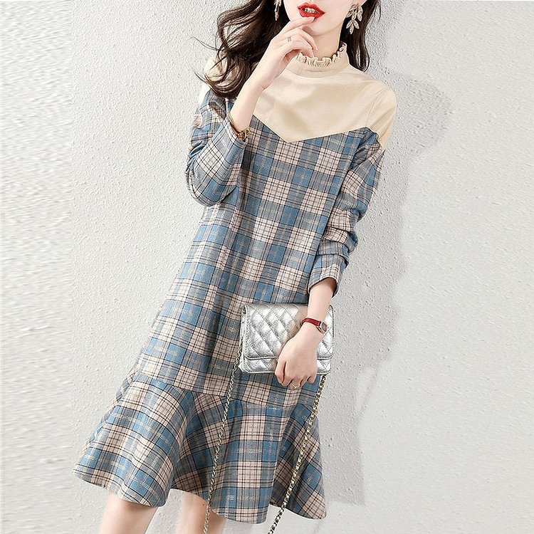 Blue Sweet Checkered/plaid A-Line Dresses