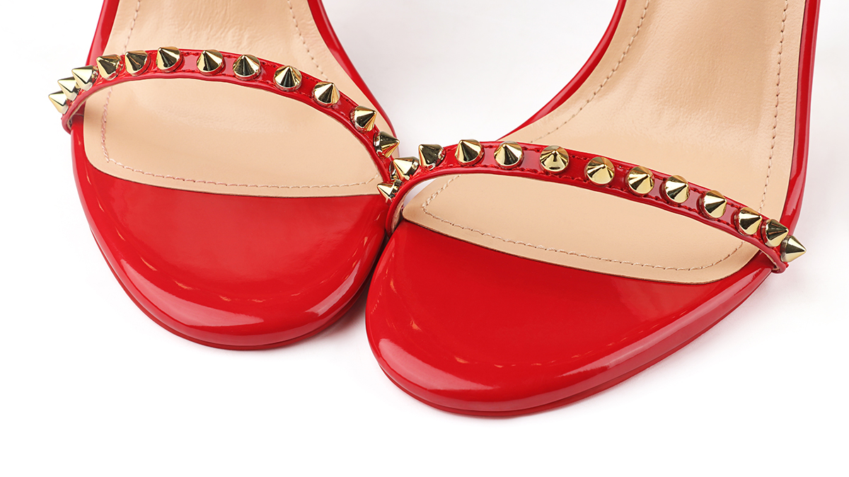 120mm Women's Pointed Toe Open Toe Ankle Strap Red Bottom Sandals Pumps Shoes-MERUMOTE