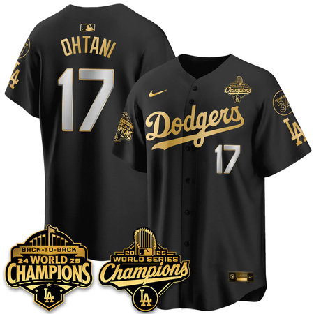 Youth Los Angeles Dodgers #17 Shohei Ohtani Black 2025 World Series Champions Jersey