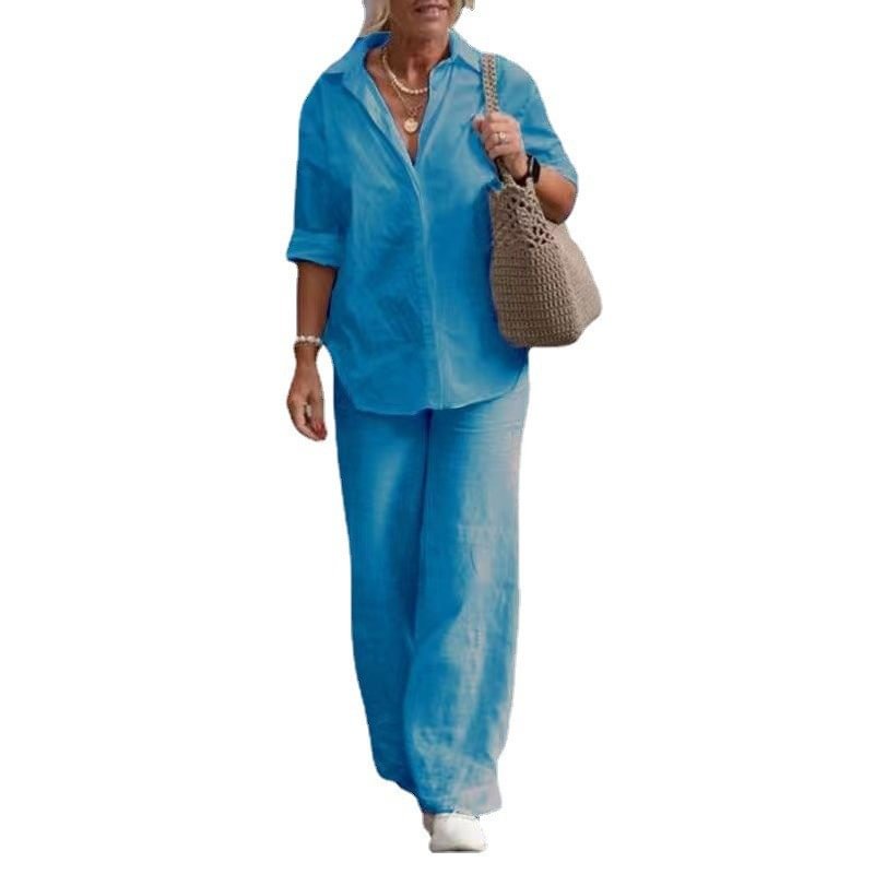 Casual Solid Pants Wide Leg Set