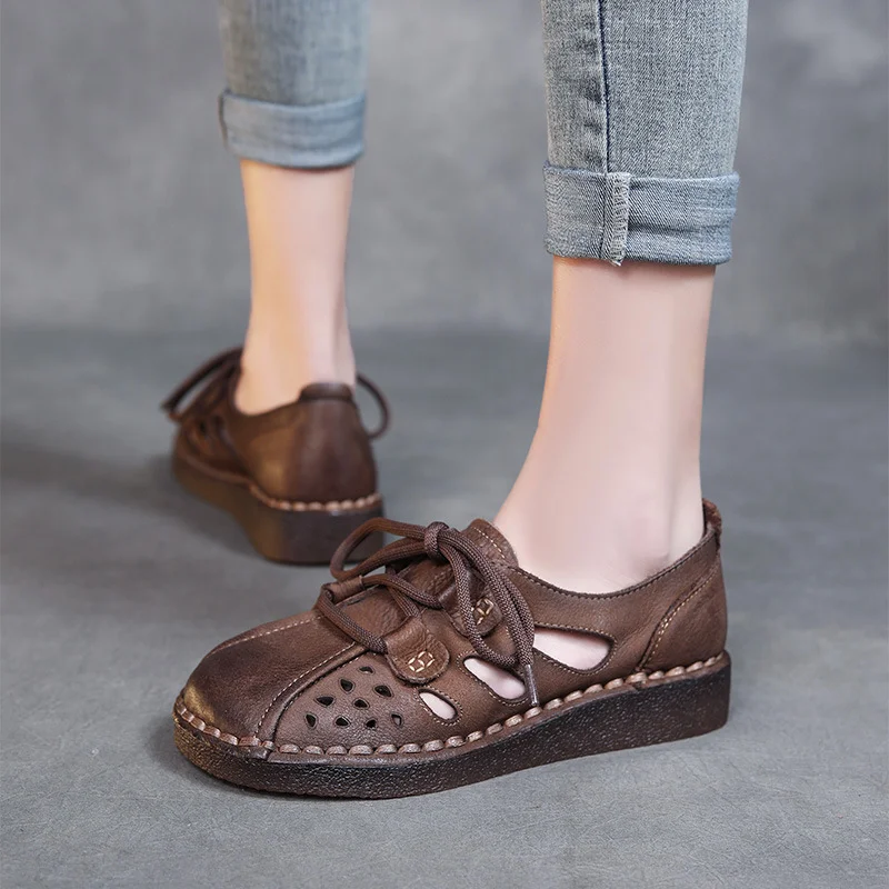 Yyvonne To 118] Niu Bago Retro Bag Head Sandals Women's Hole Shoes Casual Hollow Single Shoes Breathable Mother Shoes