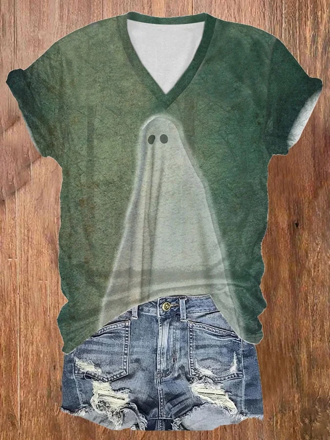 👻Buy 3 Get 10% Off👻Women's Casual Ghost Art Printed Short Sleeve T-Shirt