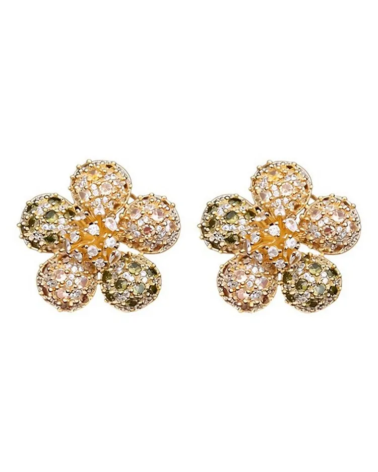 Vintage Floral Jewelry Set with Cubic Zirconia Women's Ring and Earrings
