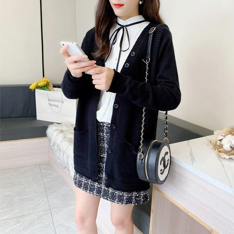 Fashion Knitted Cardigan Women Coat Solid 2020 Spring Autumn Fashion V Neck Long Sleeve Korean Style Sweater Coat Tops Ladies