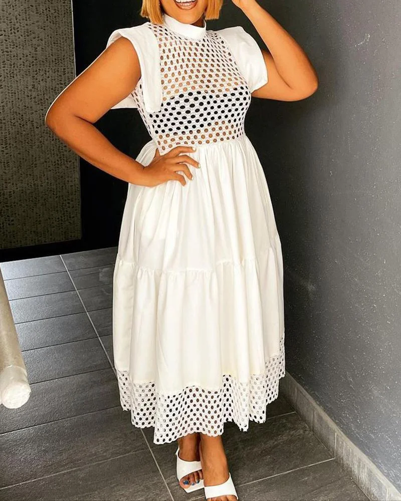 Plus Size Hollow Out Ruched Casual Maxi Dress