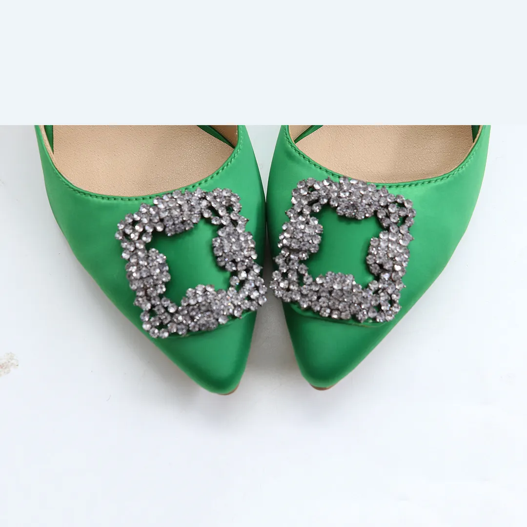 3.94" Women's Slik Shoes Diamond Party Wedding Green Pumps-vocosishoes