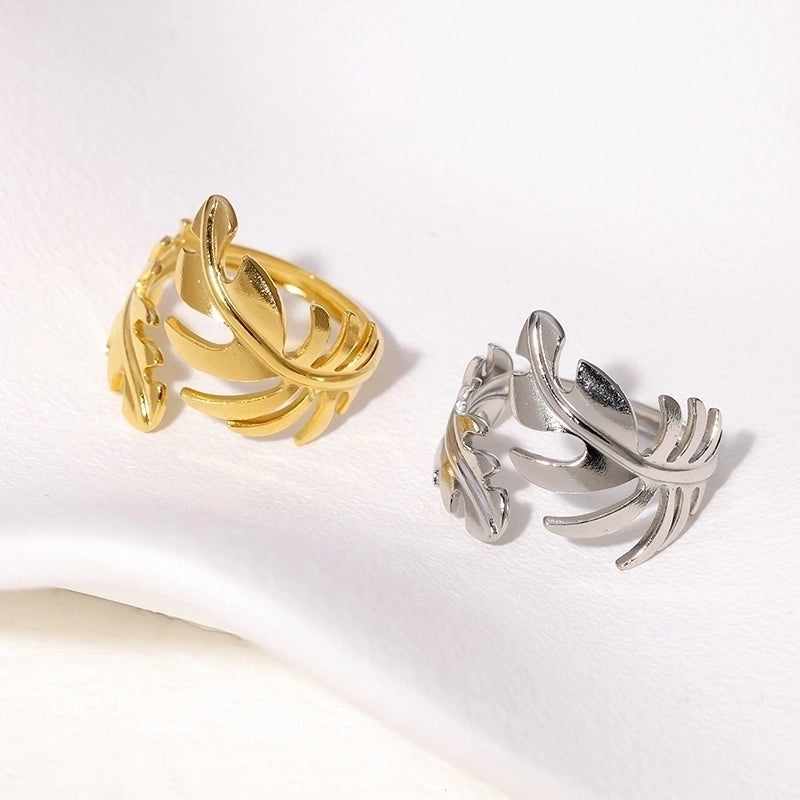 IG Style Modern Style Minimalist Leaves 304 Stainless Steel 18K Gold Plated Open Rings In Bulk