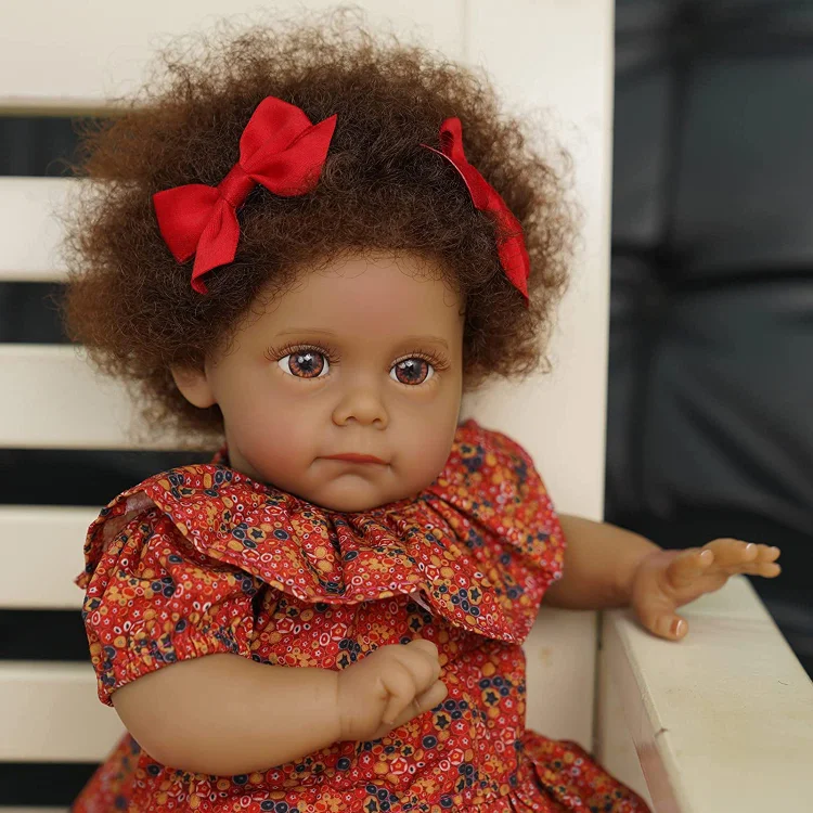JIZHI Lifelike Reborn Baby Dolls Black - 17-Inch Baby-Soft Body curls  Realistic-Newborn Baby Dolls African American Real Life Ba