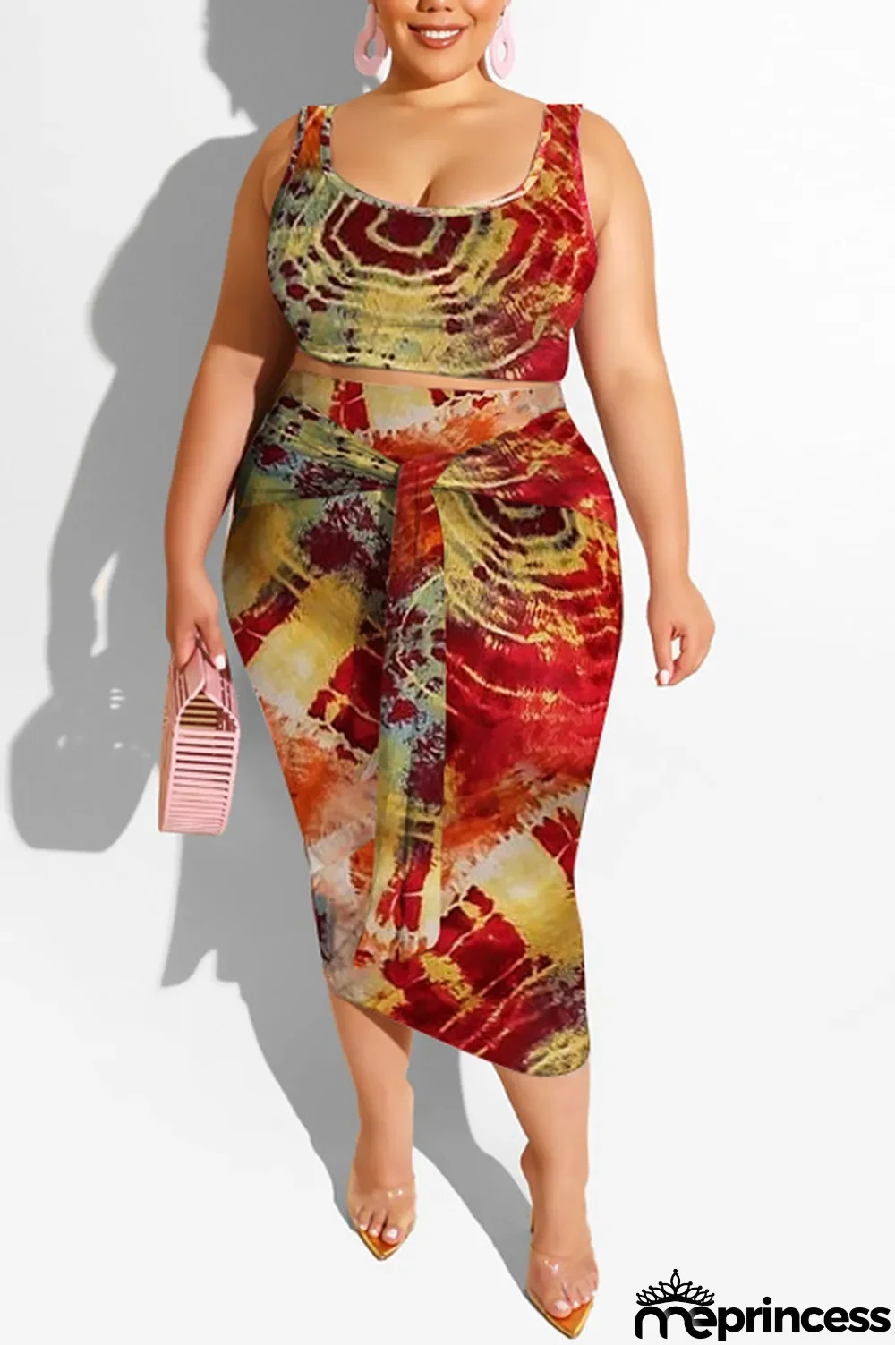 purple Polyester Sexy Slip Print Belt Tie Dye Plus Size