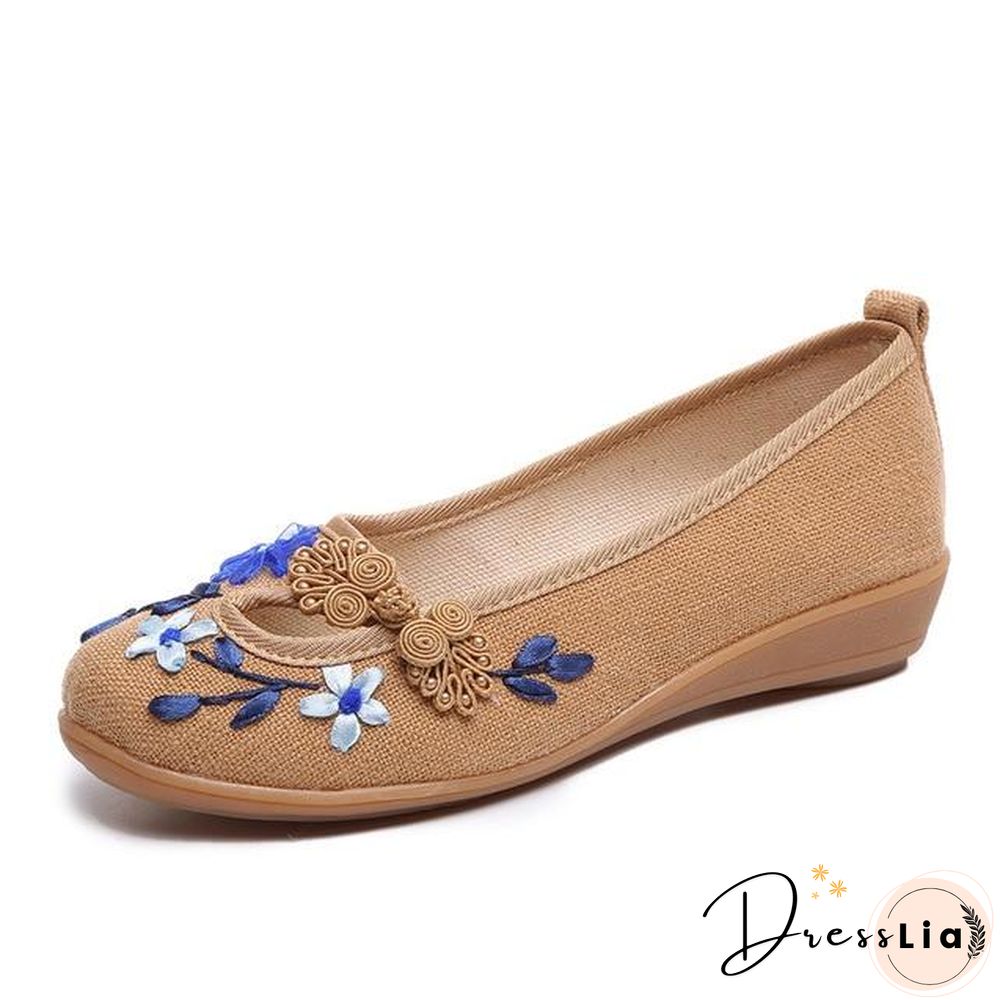 3D Flowers Women Linen Slip On Ballet Flats Breathable Fabric Shoes