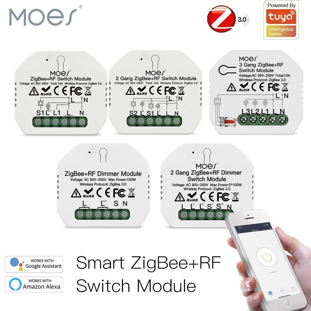 Tuya ZigBee 3.0 Smart Light Switch Relay Module 1/2/3 Gang Smart Life/Tuya App Control, Works with Alexa Google Home Yandex